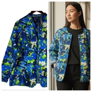 Maggie Barnes 1X 2X 18 20 Open Jacket Coat Blazer Floral Quilted Watercolor